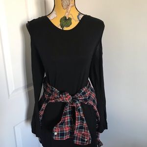 Black cold shoulder dress with plaid